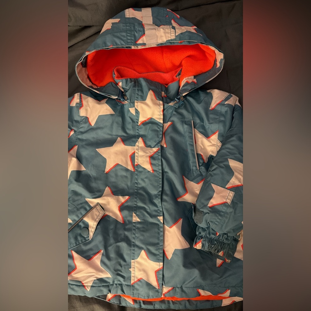 Mini Boden Starry Blue and Orange Puffer Jacket
